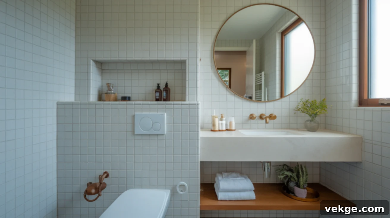Wet room shower with a convenient built-in storage niche