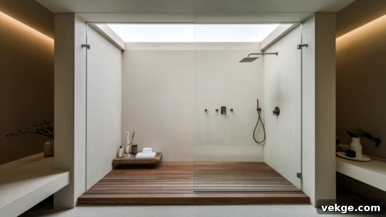Minimalist wet room with a clear frameless shower screen