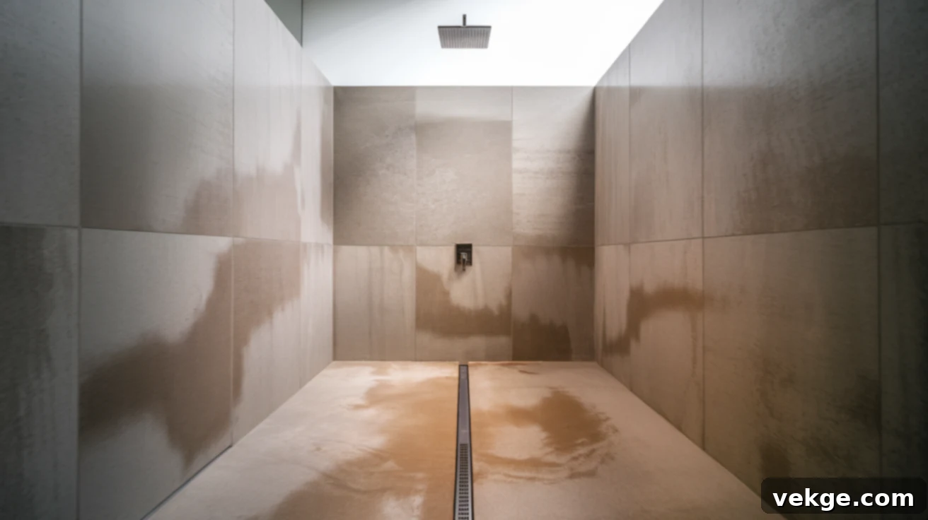 Open walk-in shower in a small wet room design