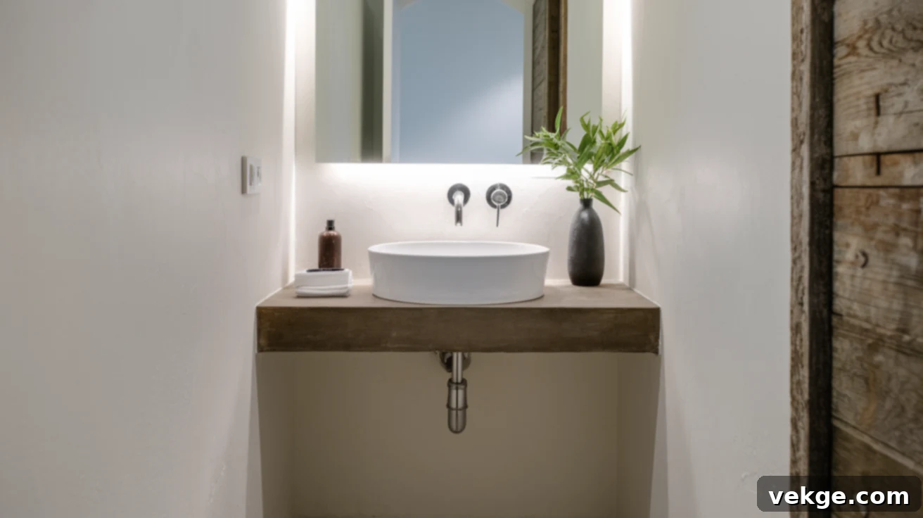 Small wet room with a sleek wall-mounted sink