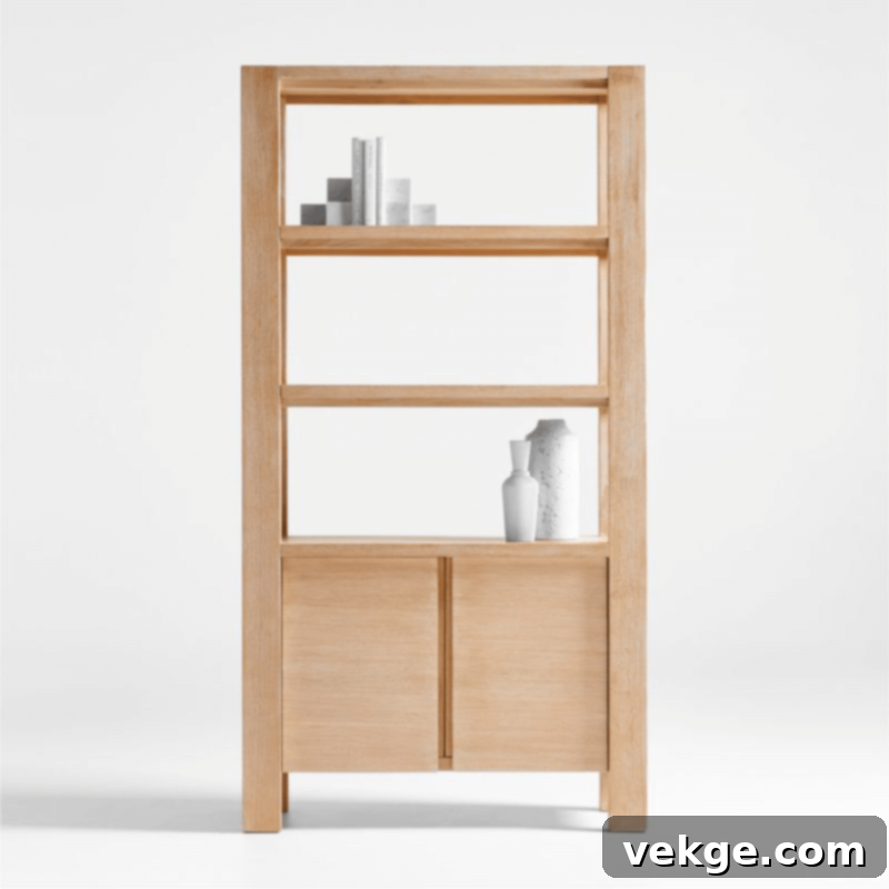 Terra Natural White Oak Wood Bookcase with open and closed storage