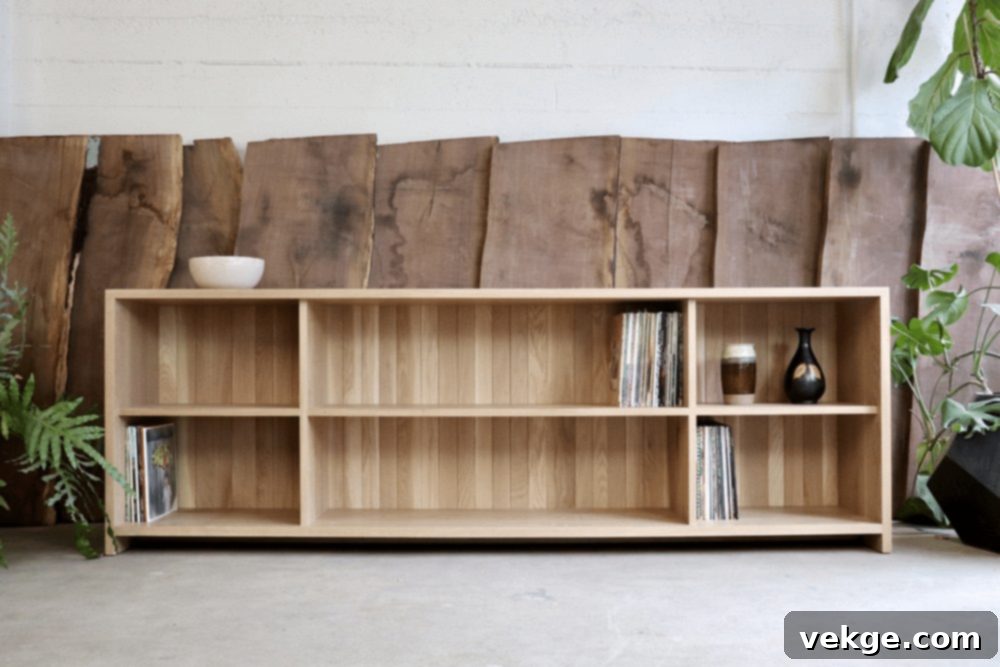 Material White Oak Low Bookcase with adjustable shelves