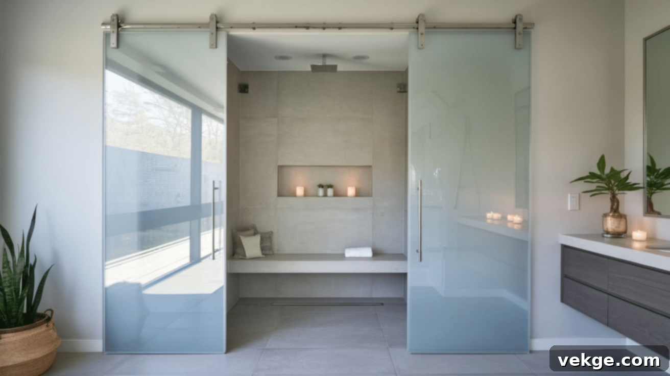 Space-Saving Sliding Glass Doors in a Contemporary Wet Room