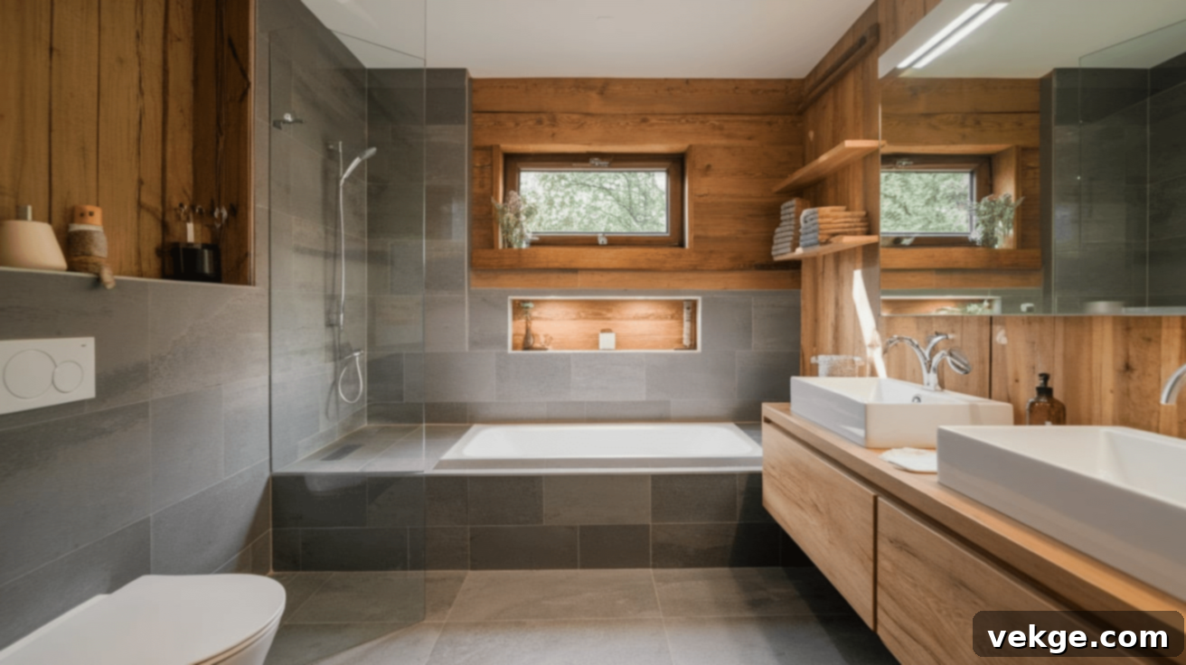Warm Wood and Tile Combination in a Modern Wet Room Design
