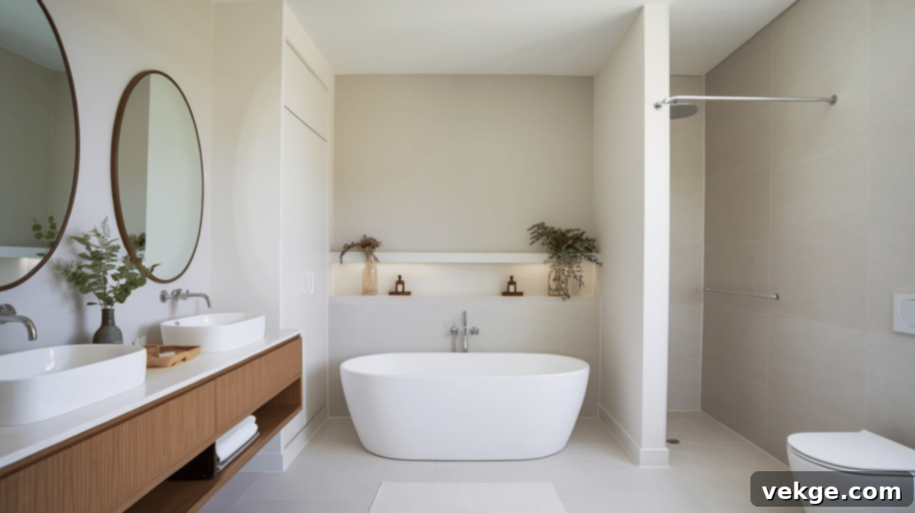 Elegant Neutral Color Scheme in a Bright Wet Room