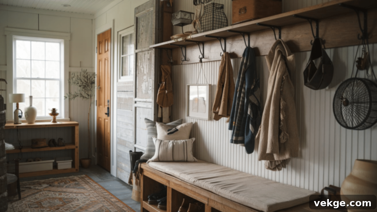 Vintage Hooks for Farmhouse Mudroom