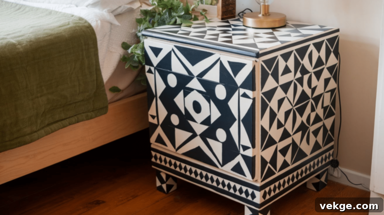 Geometric Pattern Painted Nightstand