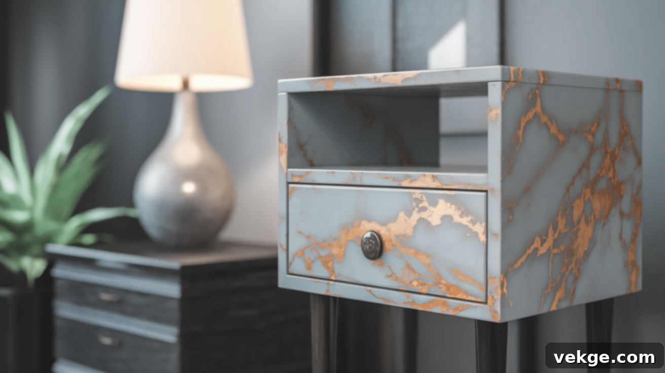Marble Effect Painted Nightstand