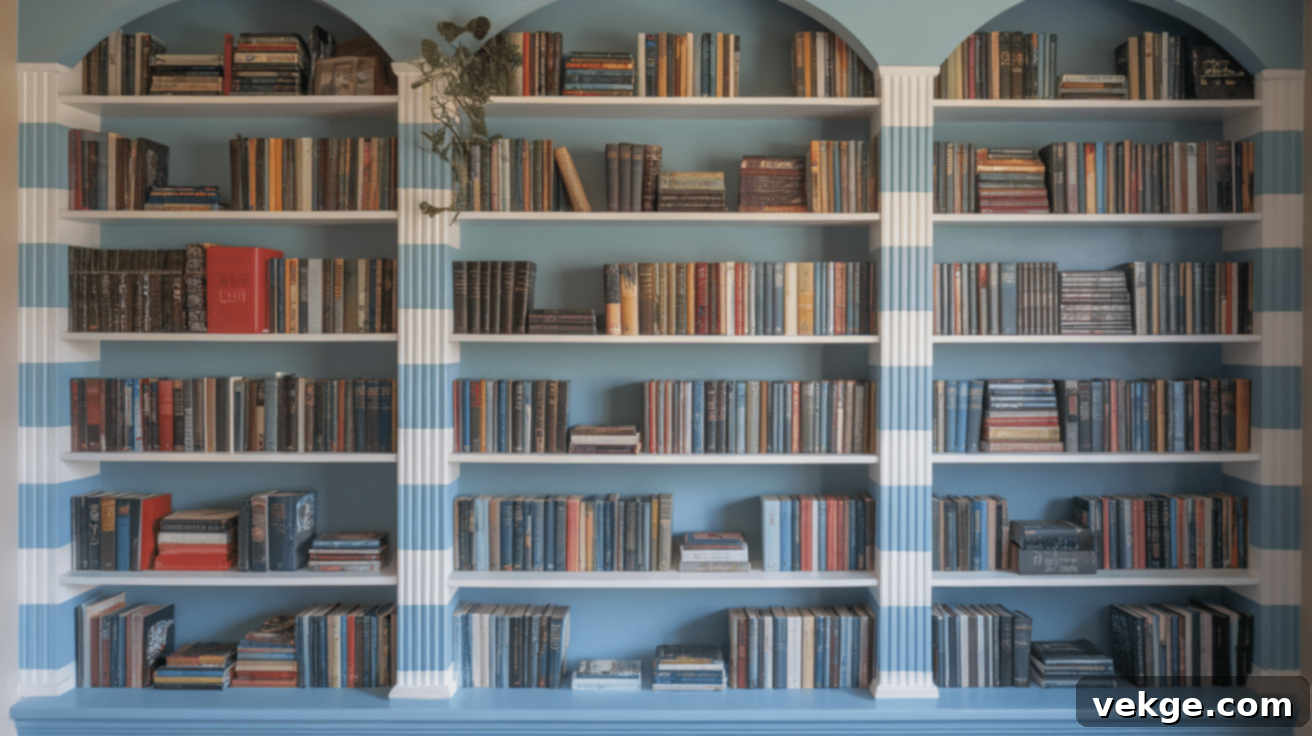 Painted bookshelf with horizontal stripes