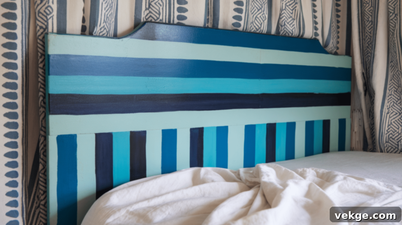 Painted headboard with bold stripes
