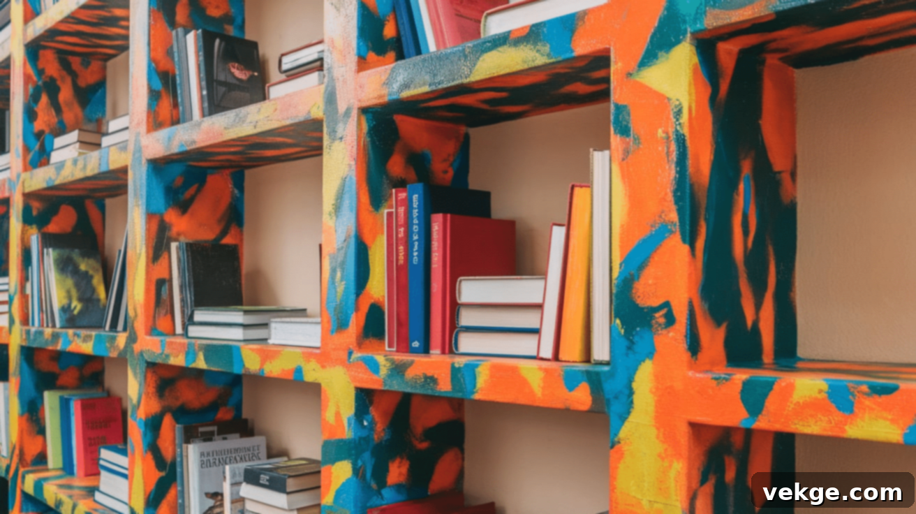 Abstract painted bookshelf