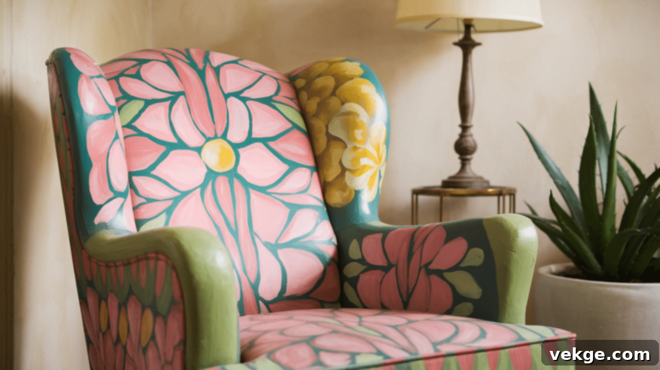 Painted armchair with retro patterns