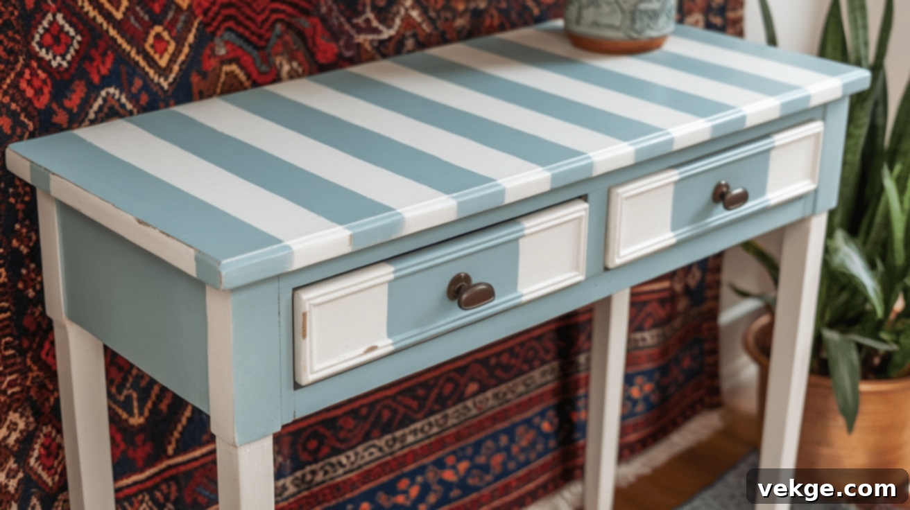 Hand-painted console table with stripes