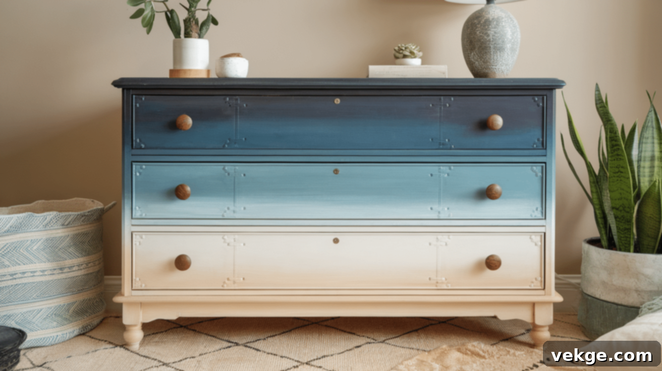 Ombre painted chest of drawers