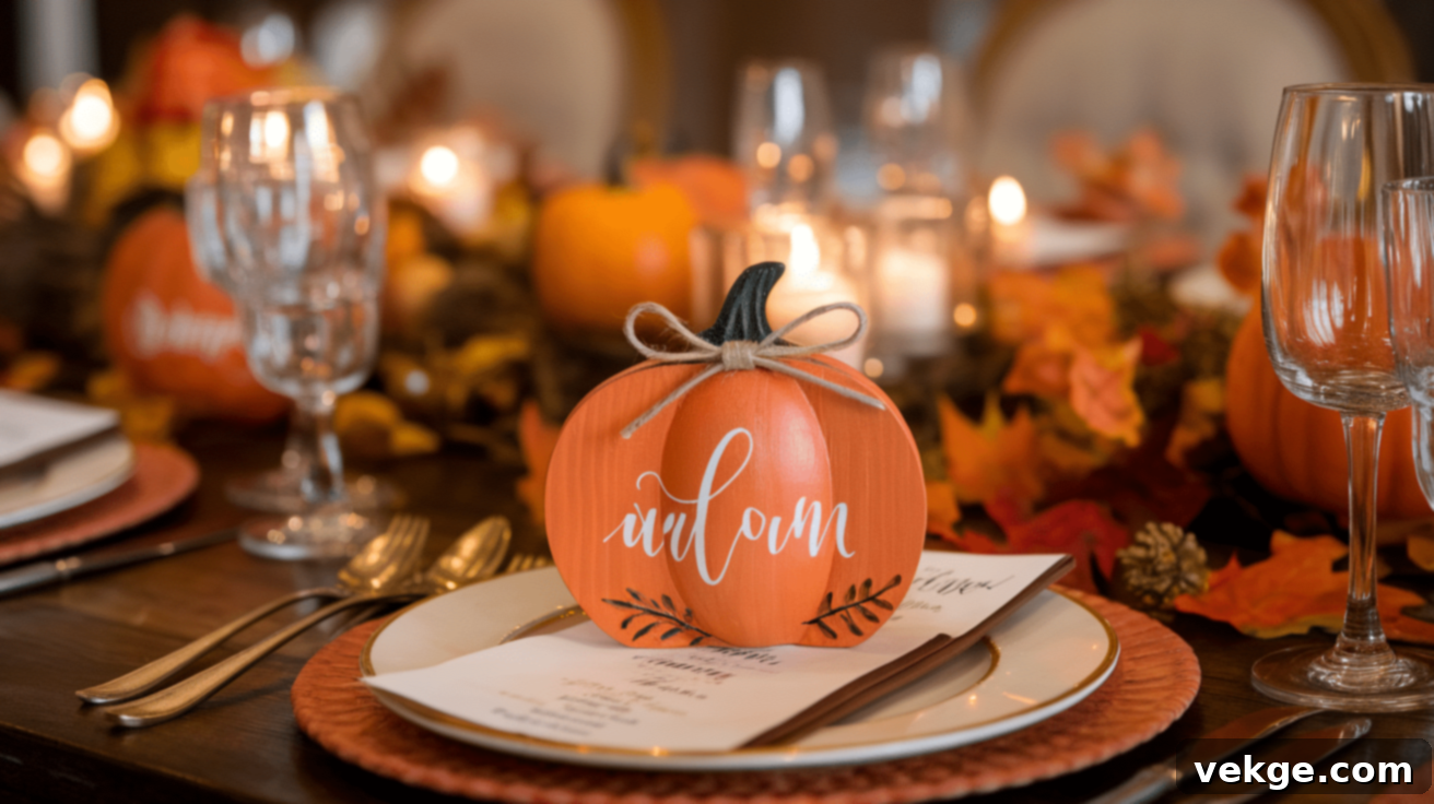 Personalized Wooden Pumpkin Name Place Cards