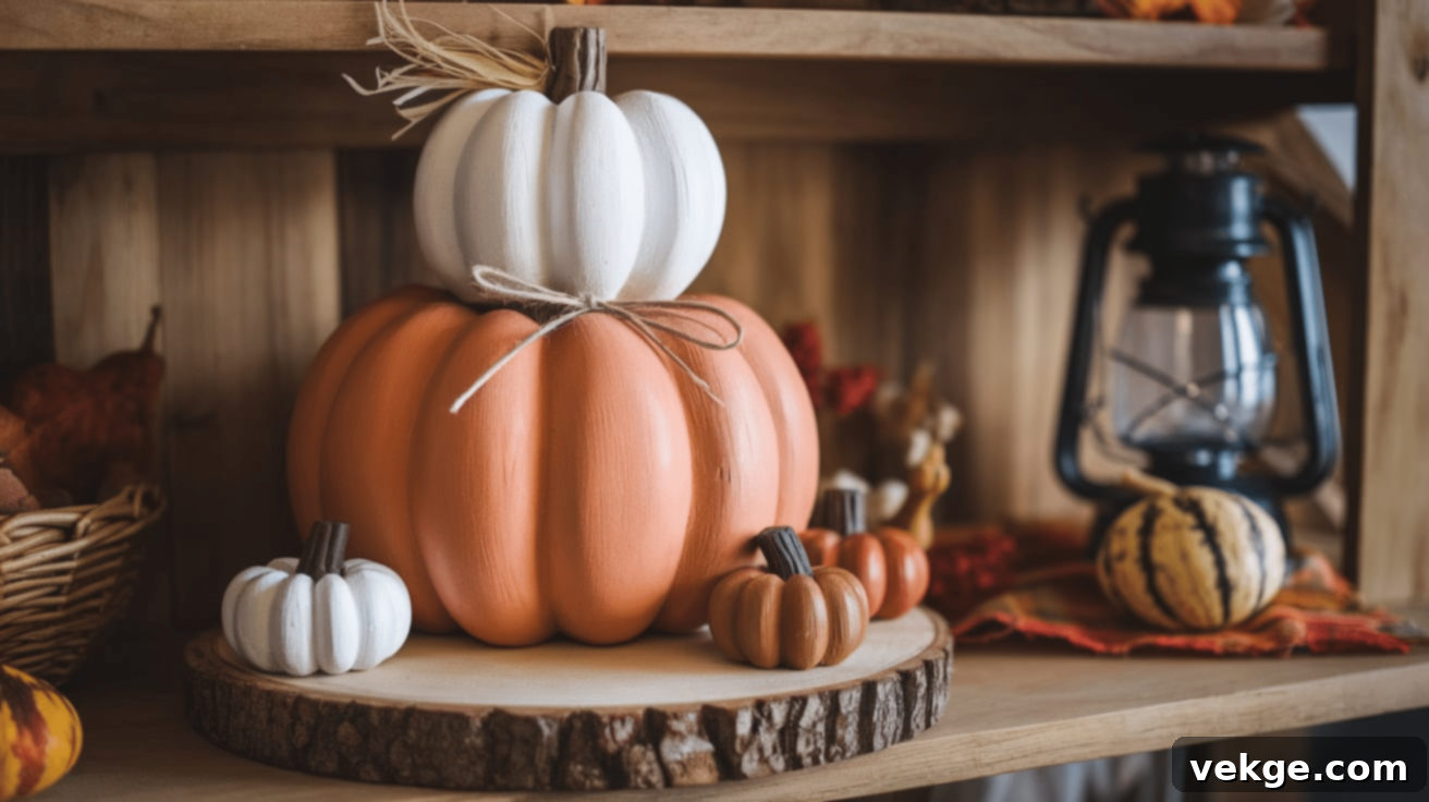 Tiered Stacked Wooden Pumpkins Decor
