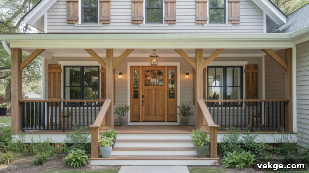 Natural Wood Accents on Modern Farmhouse Exterior