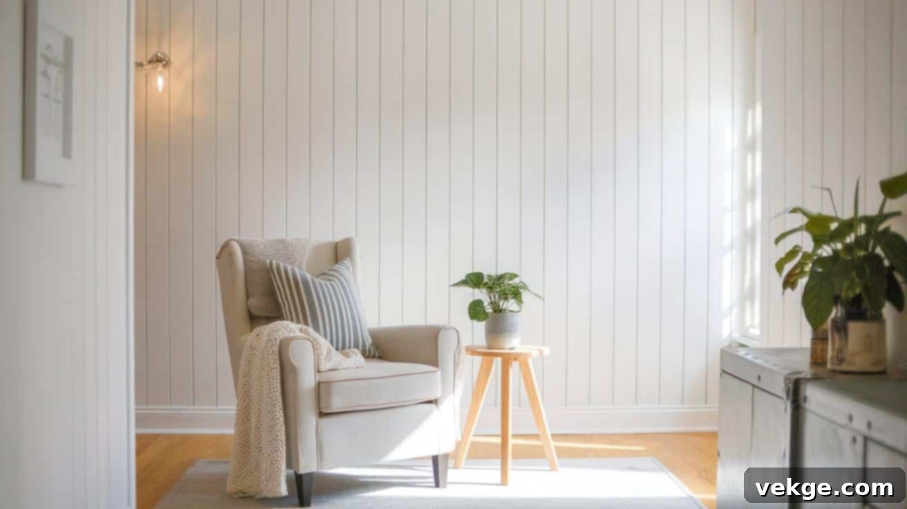 Preparing the wall for vertical shiplap installation by removing decor and finding studs.