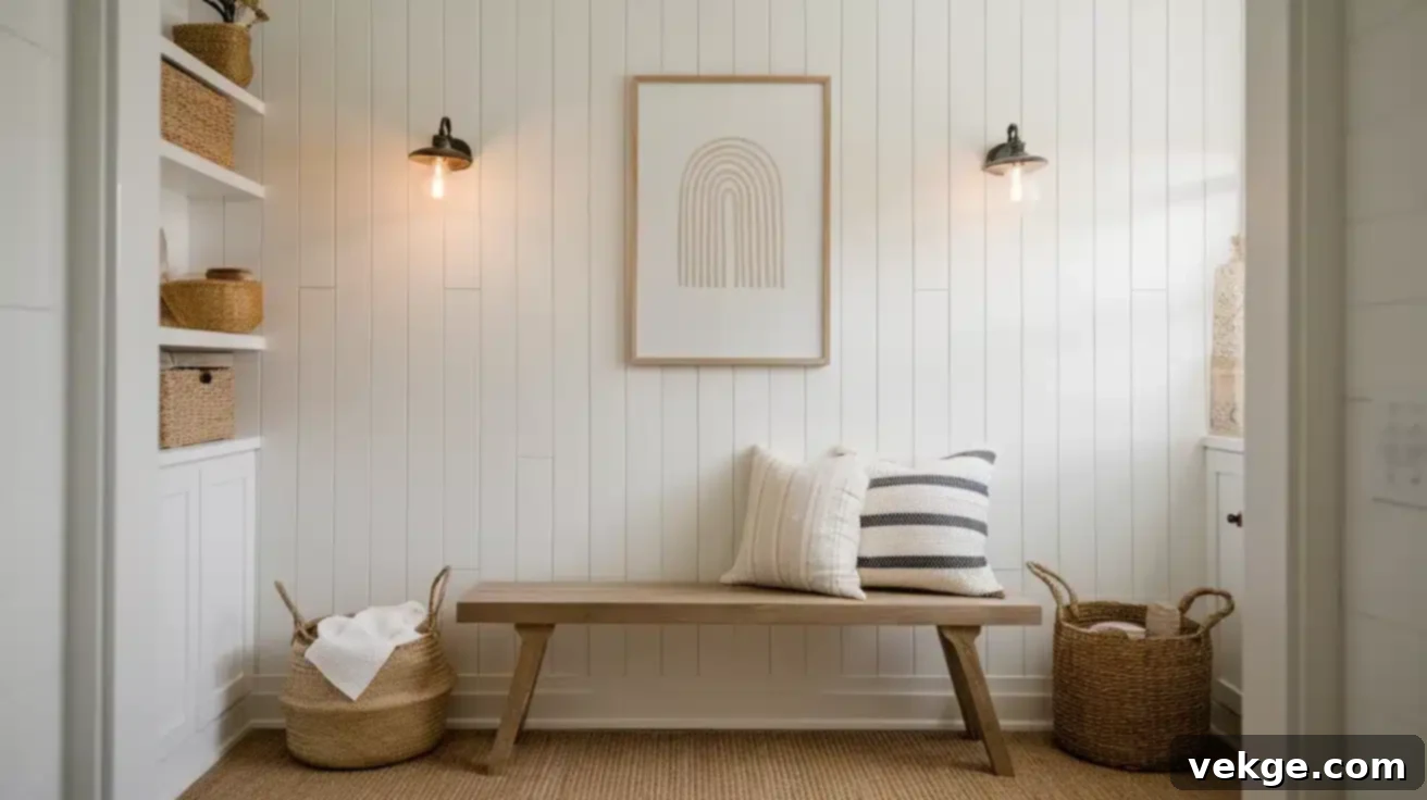 Installation process of vertical shiplap, showing a partially completed wall.