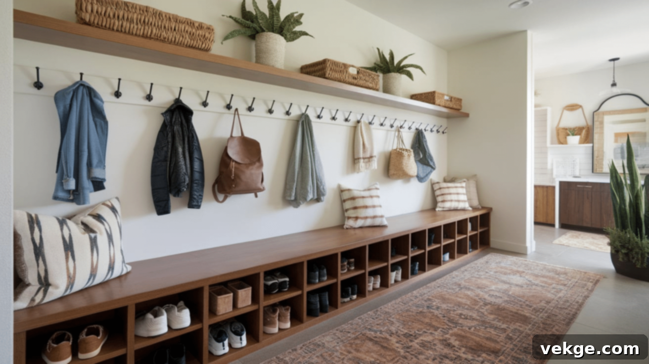 Use a Long Bench with Cubbies