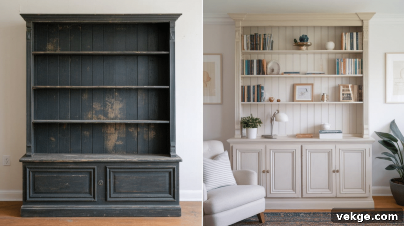 Painted Bookshelf Before & After - Modern bookshelf with chalk paint
