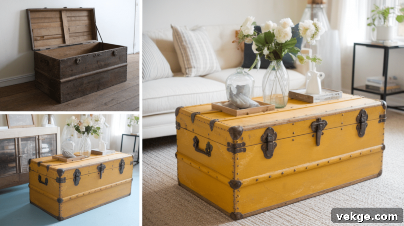 Painted Storage Trunks Before & After - Vintage trunk makeover