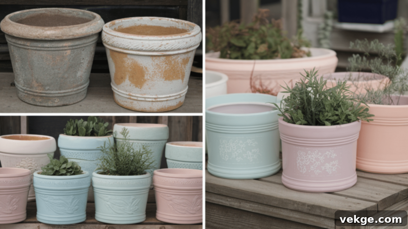 Chalk Painted Planters Before & After - Decorative plant pots