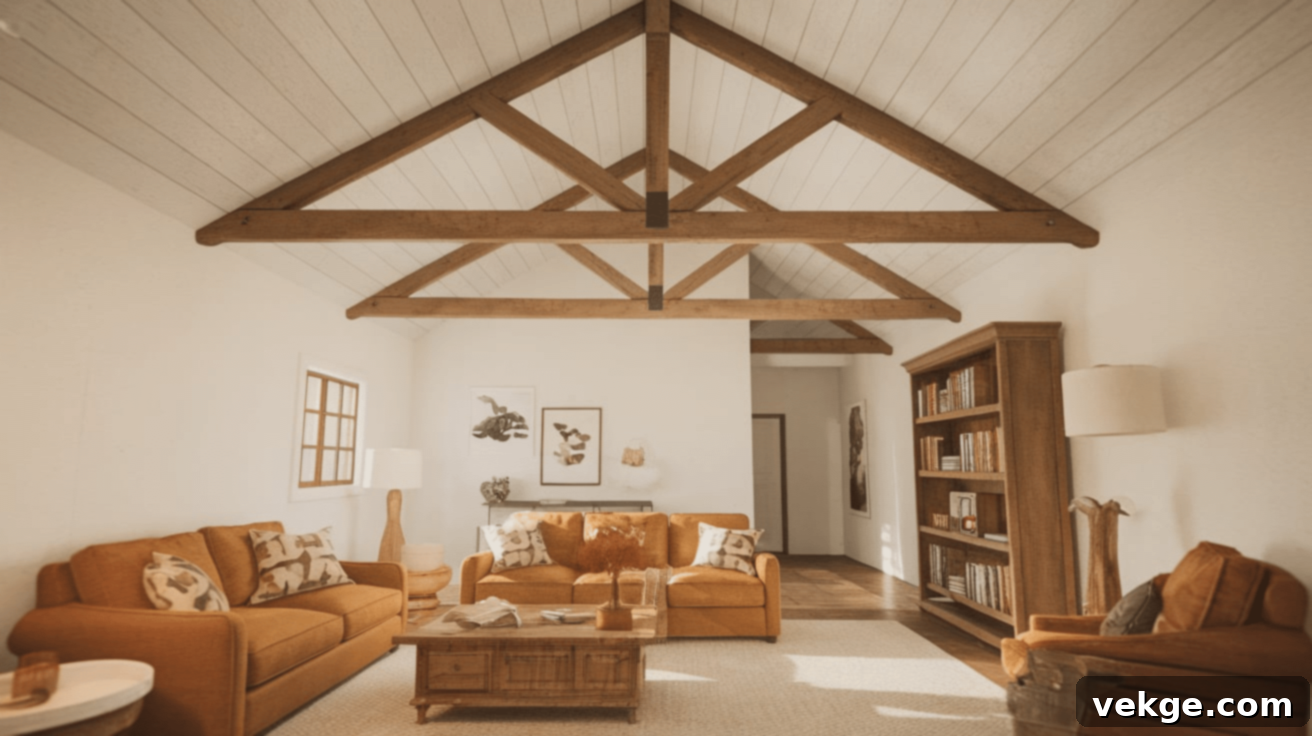 Exposed Wooden Beams in a Vaulted Ceiling