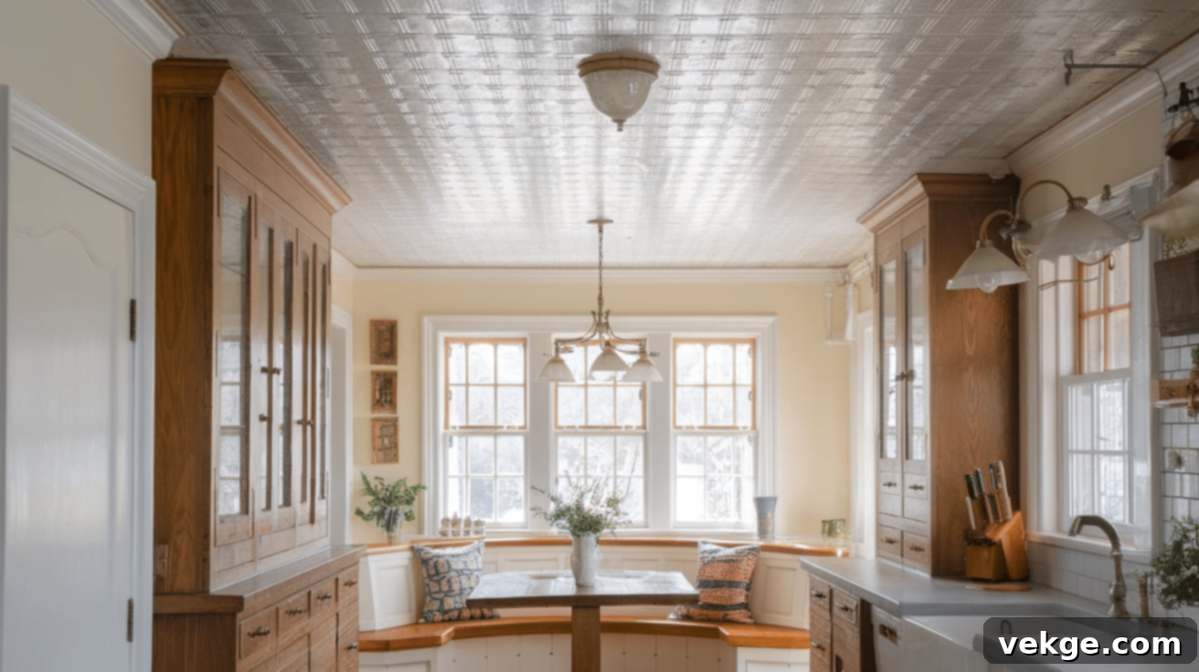Vintage Tin Tile Ceiling in a Kitchen