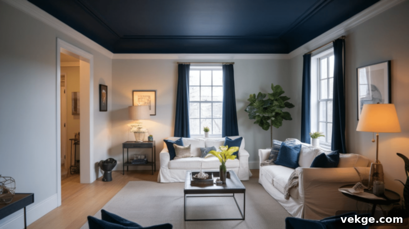 Bold Painted Ceiling Idea for Living Room