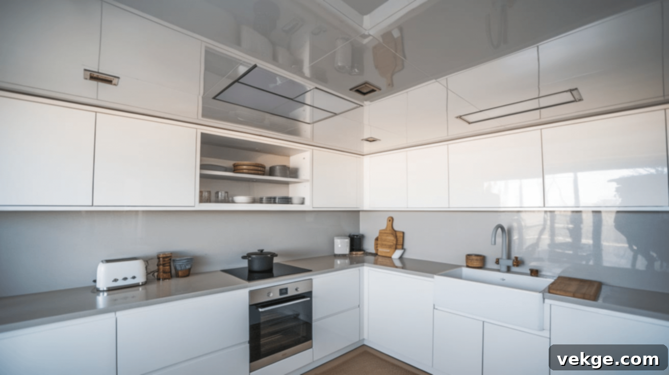 High Gloss Ceiling Reflects Light and Adds Modern Touch