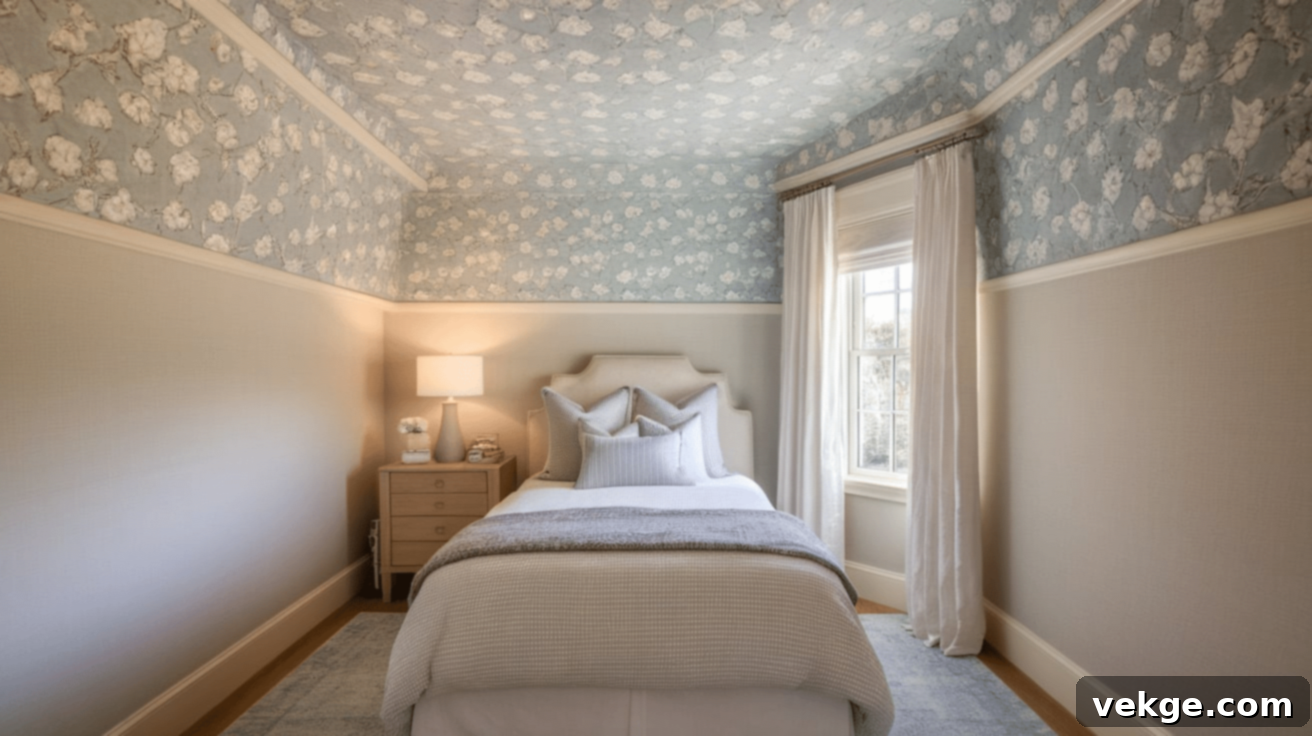 Wallpapered Ceiling with Floral Pattern