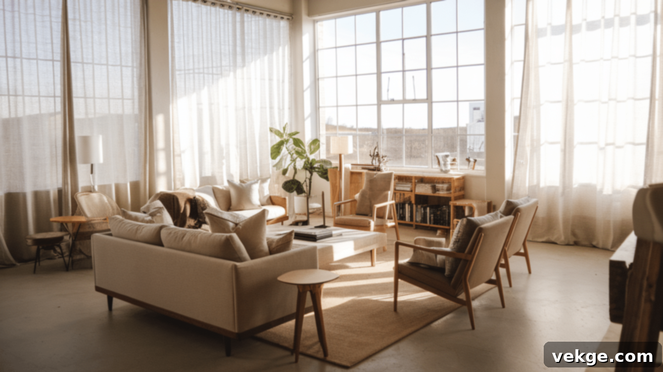 Large Windows with Simple Curtains - Maximizing natural light in a farmhouse living room