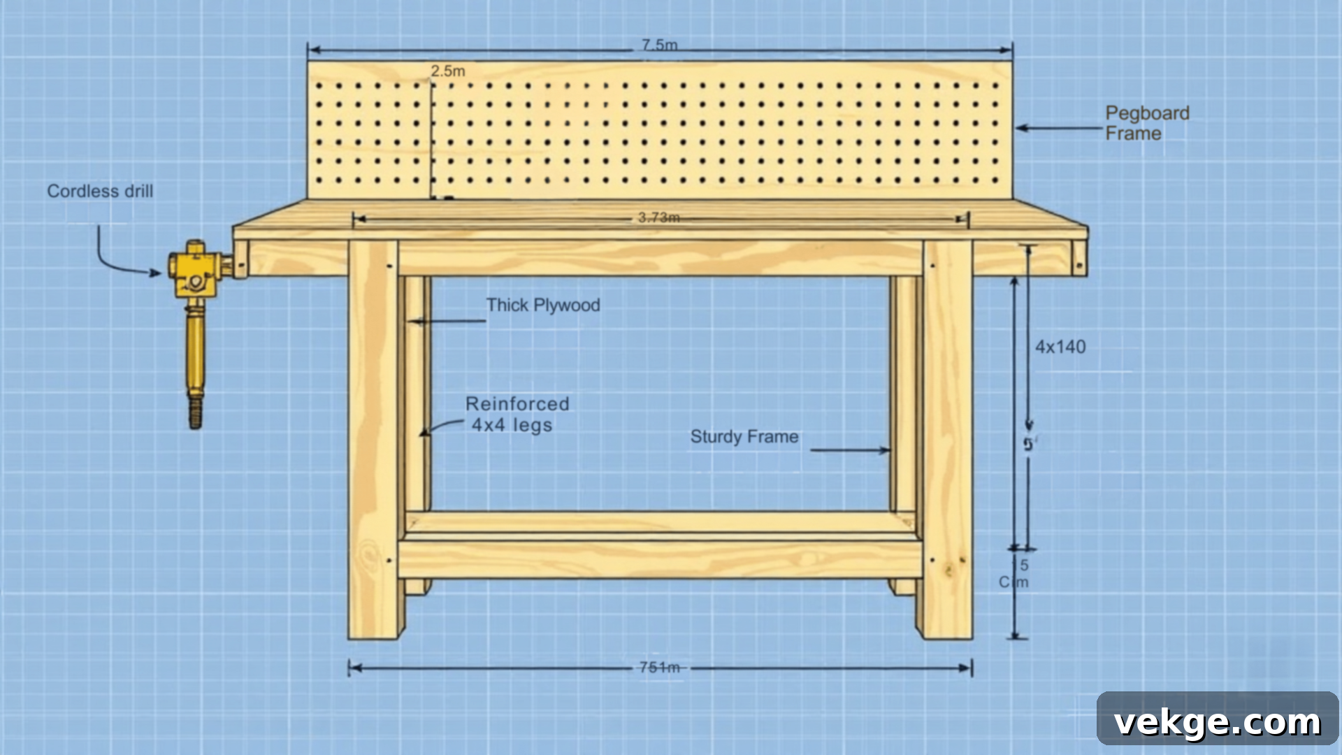 Heavy-Duty Workbench with Pegboard Backing