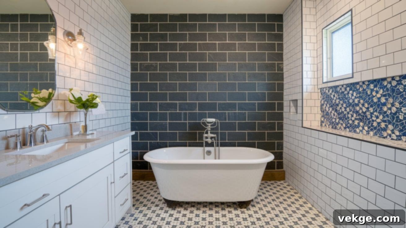Mixed Tile Patterns and Colors in Shower Design