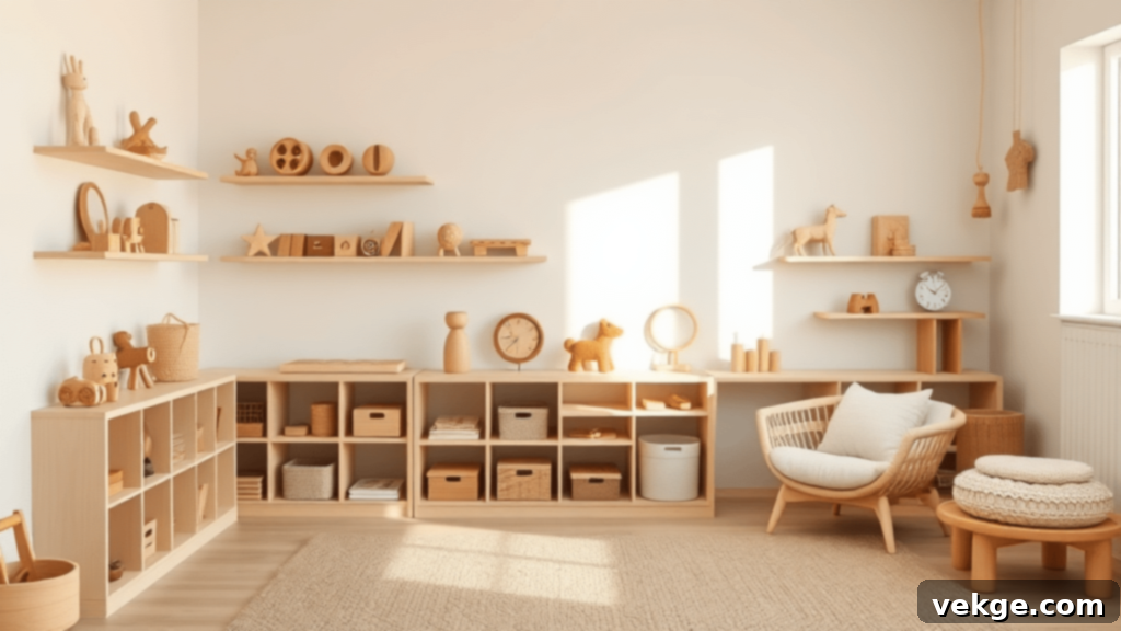 The Minimalist Montessori Playroom Design with Wooden Toys and Low Shelves