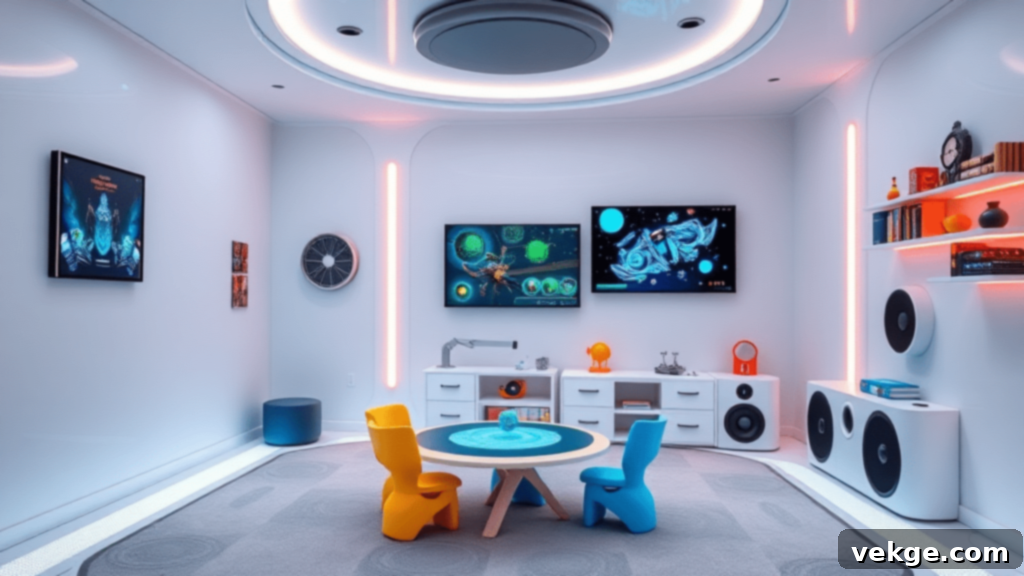 Tech-Integrated Playroom with Wall-Mounted Tablet and Educational Gadgets