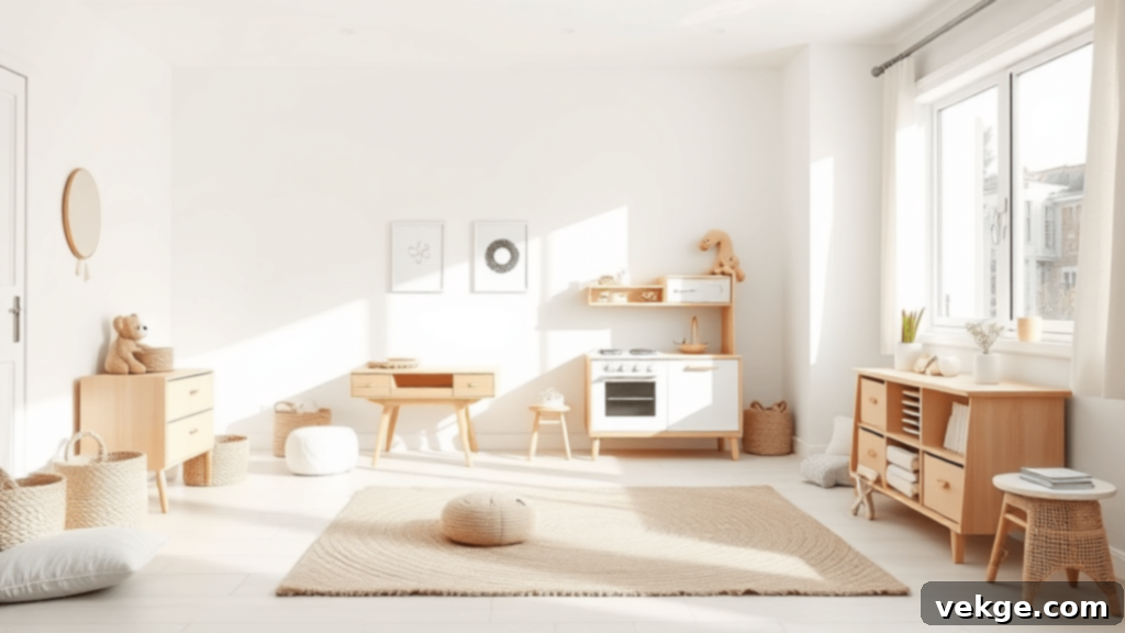 Scandinavian-Inspired Playroom with White Walls and Natural Wood Furniture