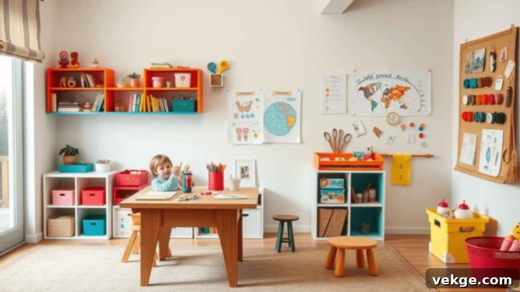 Arts & Crafts Studio Playroom with Craft Table and Art Supply Storage