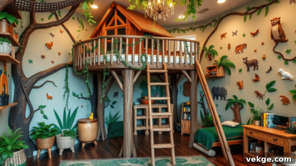 Adventure-Themed Playroom with a Play Fort and Themed Mural