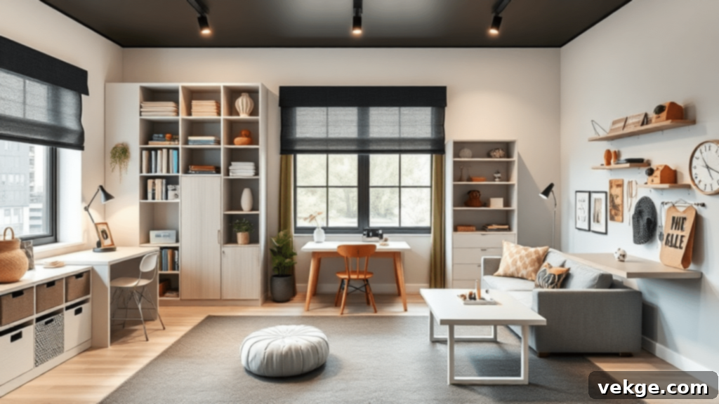 Convertible Playroom with Adjustable Furniture and Neutral Decor