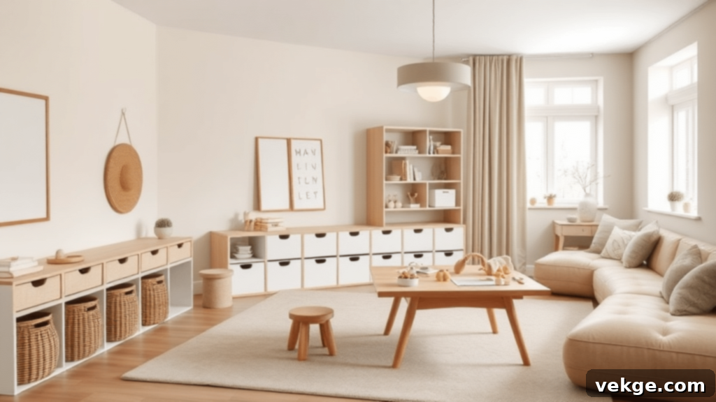 Chic Neutral Playroom with Beige and White Tones and Modern Furniture