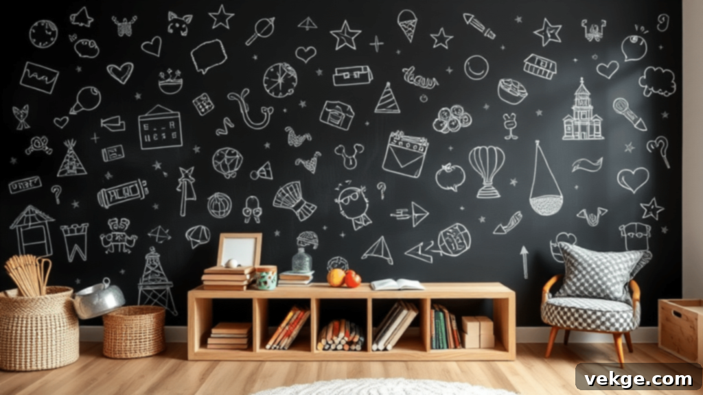Interactive Chalkboard Wall Playroom with Kids Drawing and Creative Space