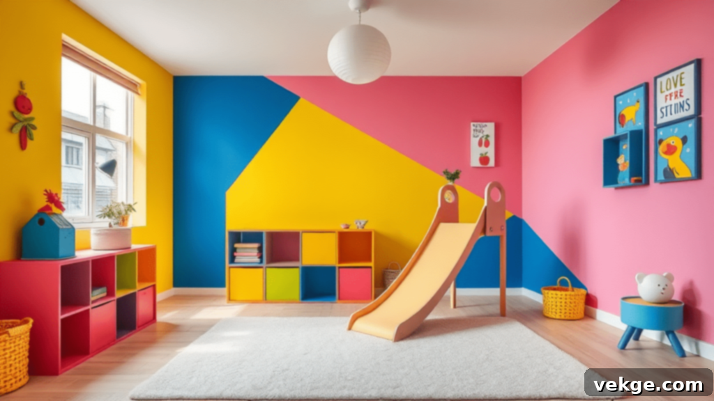Vibrant Color-Pop Playroom with Bright Yellow Accents and Colorful Toys