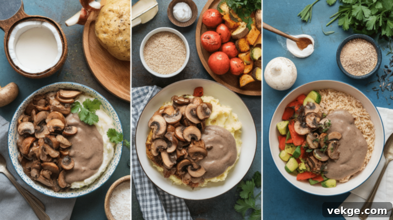 Variations of gluten-free mushroom gravy with different ingredients