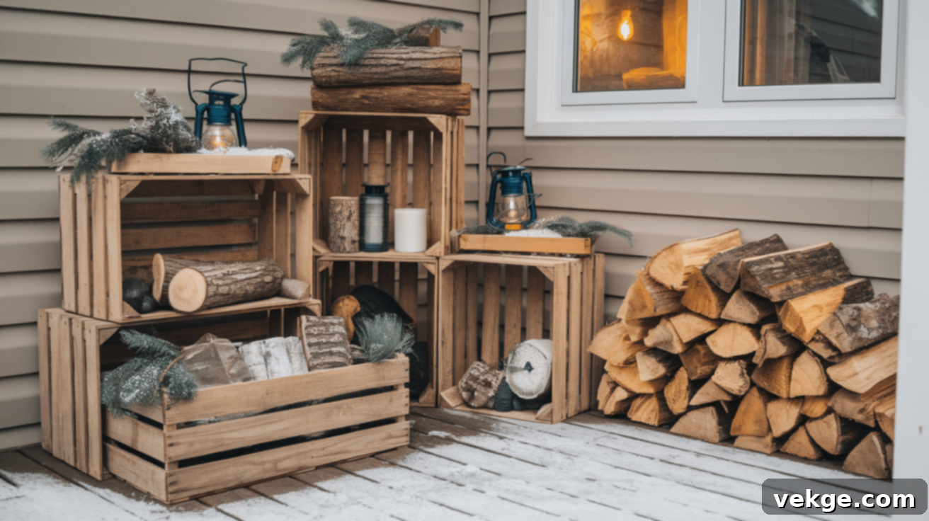 Wooden Crates and Firewood Stack
