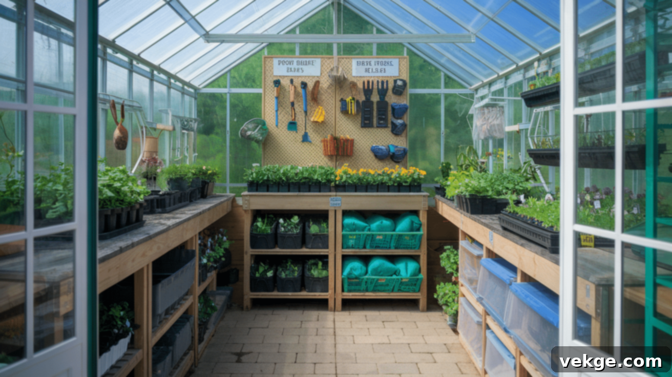 Storage and Workspace Tips for a greenhouse