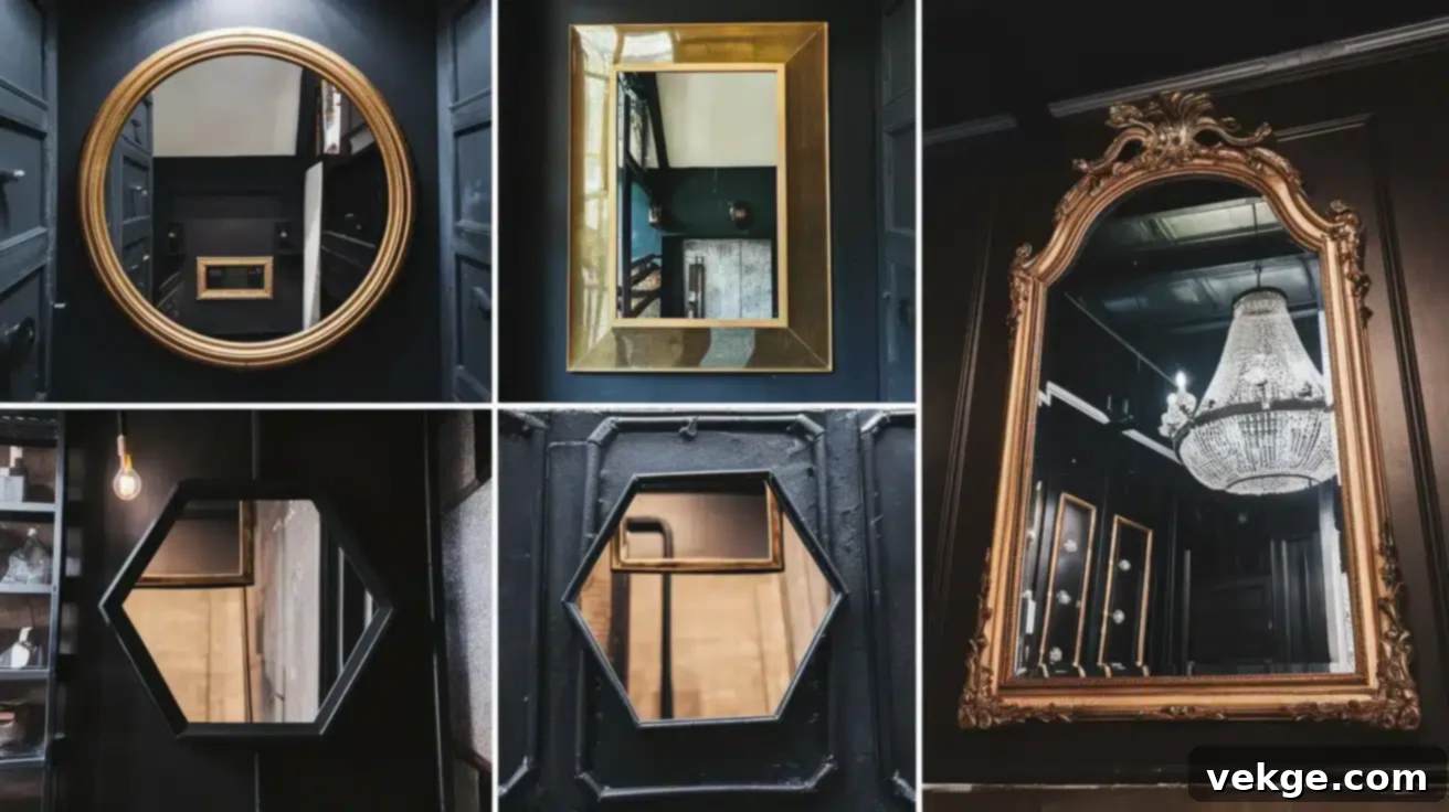Statement Powder Rooms: Daring Designs for Petite Spaces 5 Mirrors_and_Accessories_For_Moody_Dark_Room