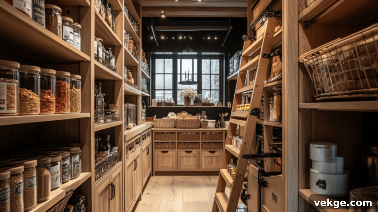 Sliding Library Ladder for High Pantry Shelves