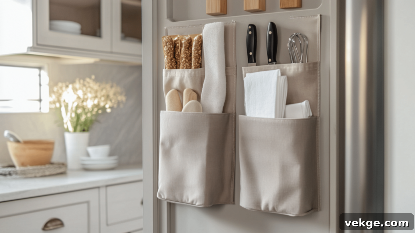 Velcro-Latched Storage Pouches on Pantry Door